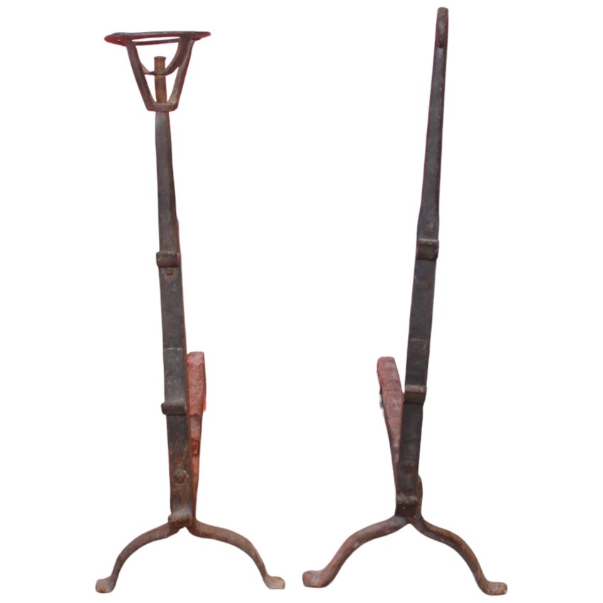Materials of yesteryear: PAIR OF LANDIER IRON ANDIRONS H73