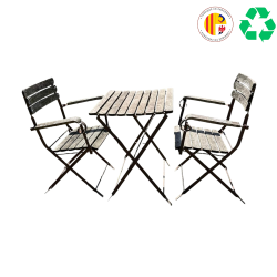 Materials of yesteryear: IRON AND WOOD CHAIR AND TABLE SET