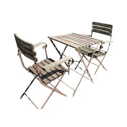 Materials of yesteryear: IRON AND WOOD CHAIR AND TABLE SET