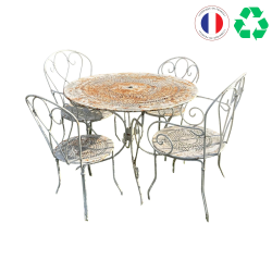 Materials of yesteryear: TABLE AND CHAIRS SET WHITE IRONWORK H69