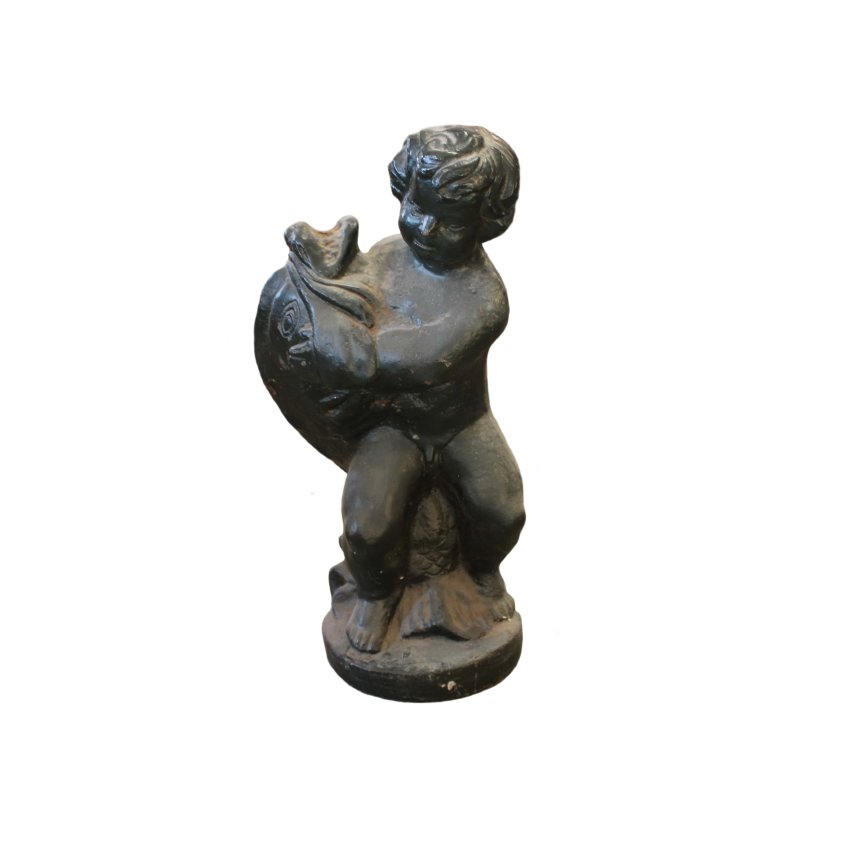 Materials of yesteryear: BLACK CHERUB WITH CAST IRON FISH H55